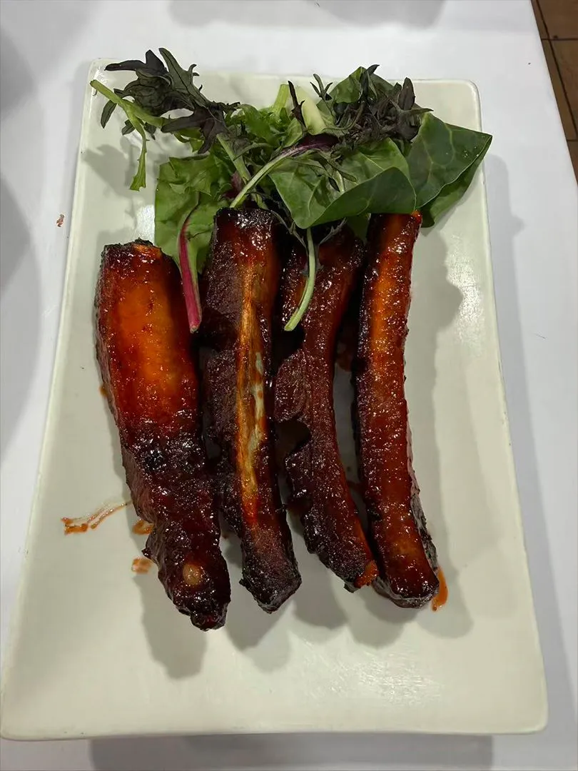 Barbecued spare ribs with bone, glazed and garnished at Mindy's Place - Middletown RI, an Asian Fusion Restaurant in Middletown