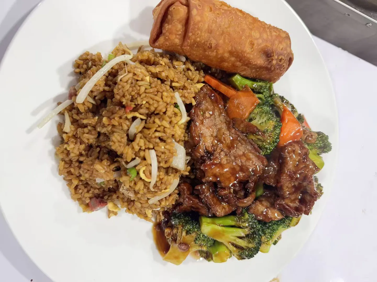 Beef with broccoli stir-fry combo with rice at Mindy's Place - Middletown RI, an Asian Fusion Restaurant in Middletown